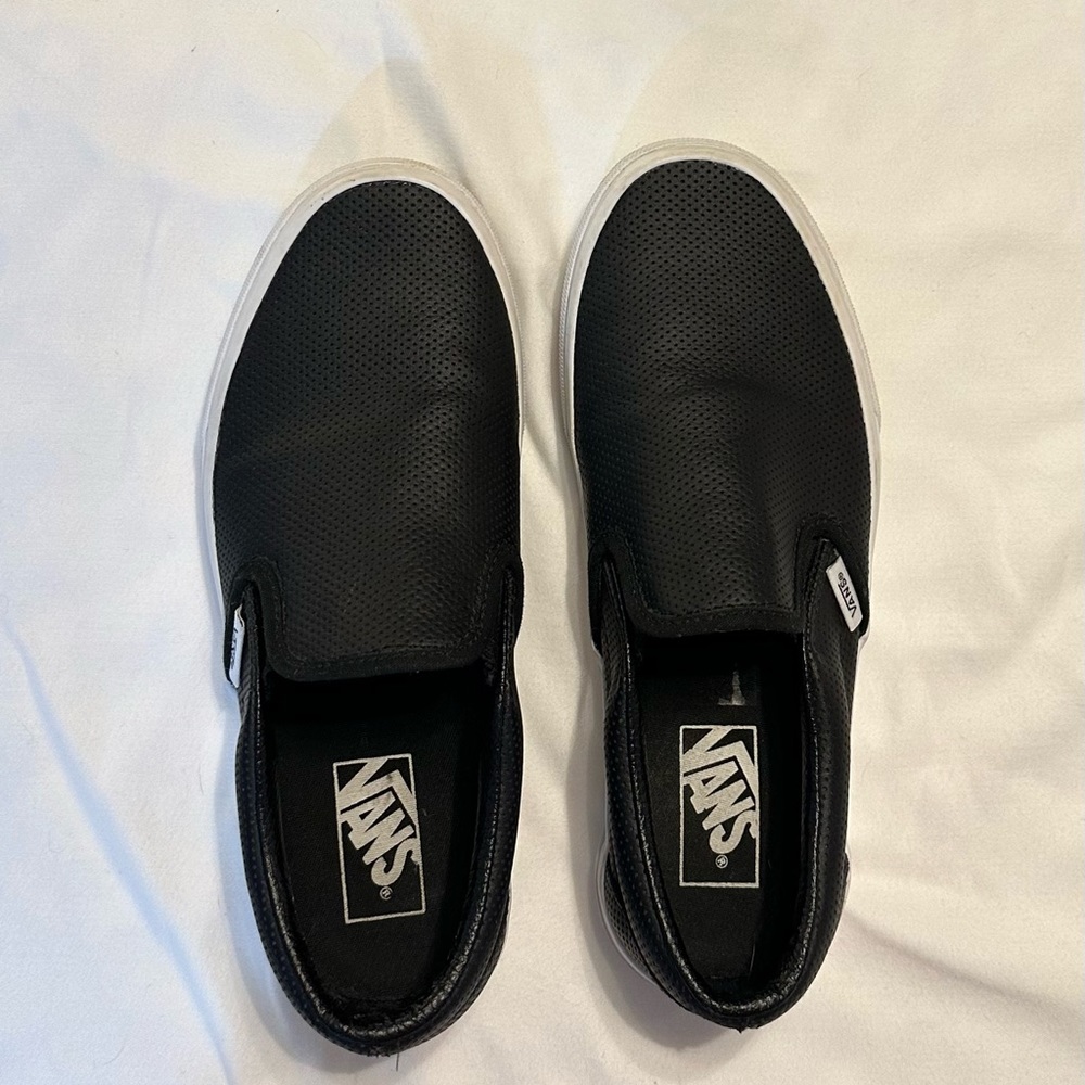 Black Leather Vans Off The Wall